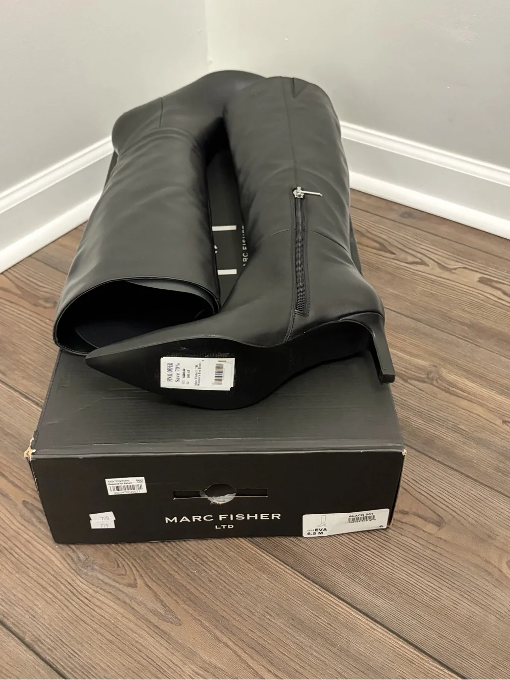 Marc Fisher Black Over-the-Knee Pointed-Toe Leather Boots